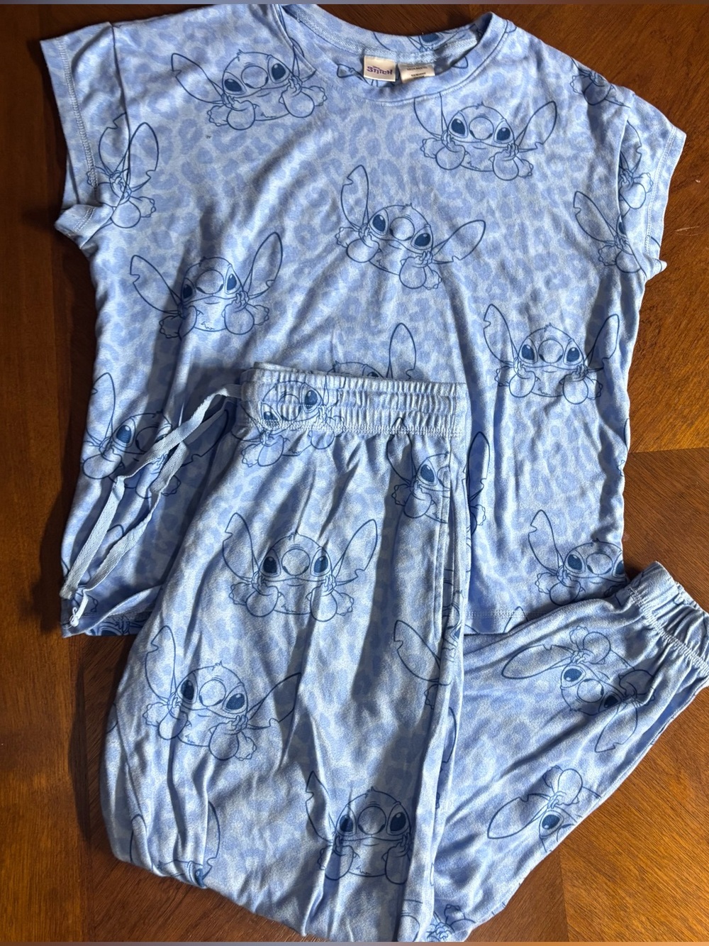 Disney Light Blue Stitch Pajama Set - Short Sleeve Top & Elastic Waist Pants